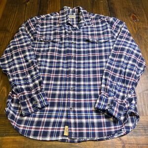JACHS NY Mens Navy Blue Plaid Flannel Button Down Shirt Large Long Sleeve L